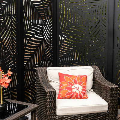 Outdoor chair and side table on a wooden deck